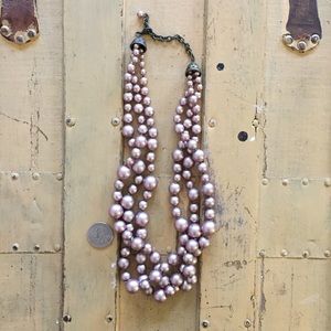 VINTAGE STYLE BLUSH MAUVE METALLIC ADJUSTABLE PEARL NECKLACE MULTI STRAND